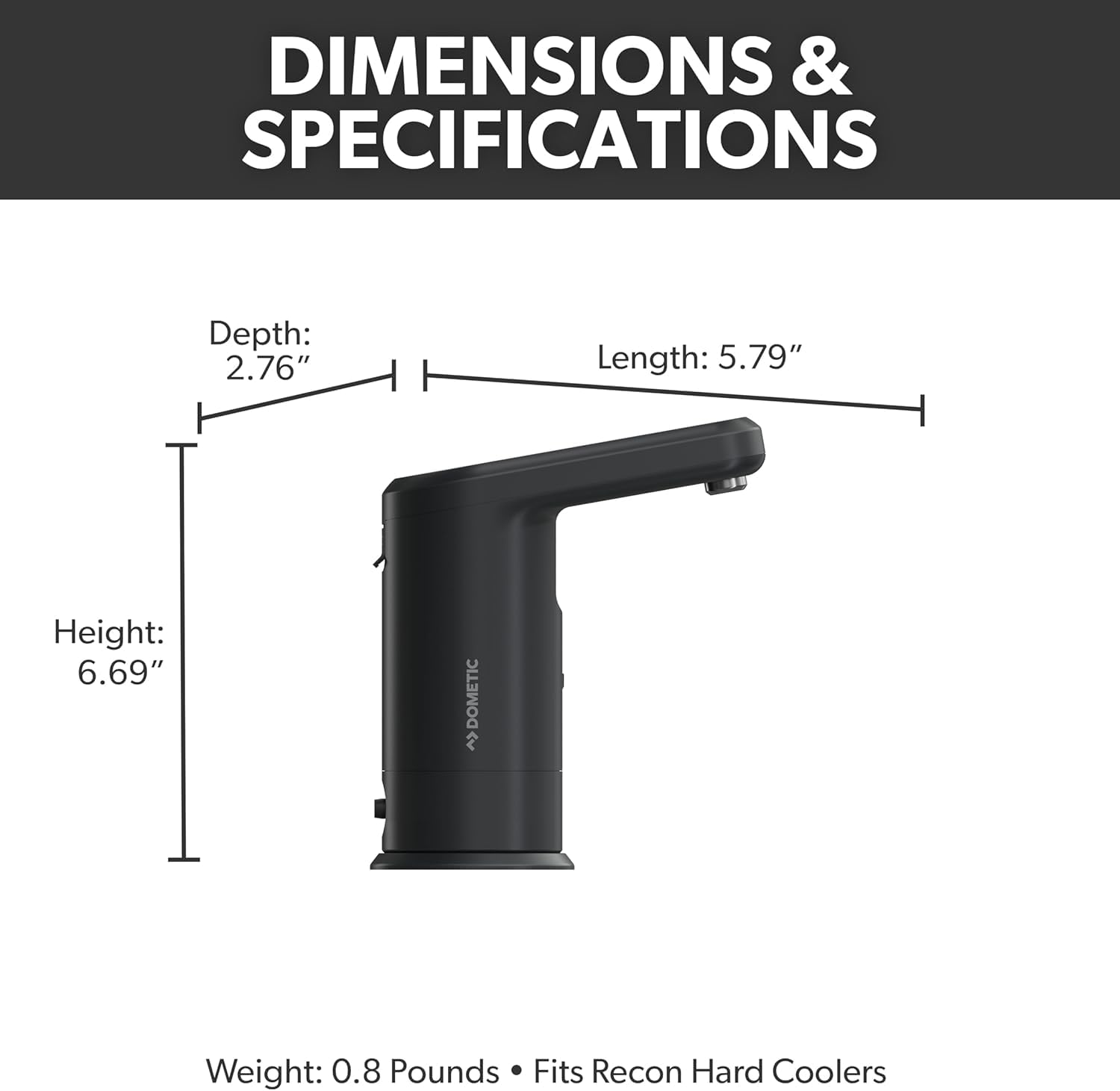 Dometic Recon 360 – Distributeur Portable d'eau - Robinet Pivotant à 360° pour Glacières Recon – Pompe et Batterie Incluses - pour Camping, Voiture
