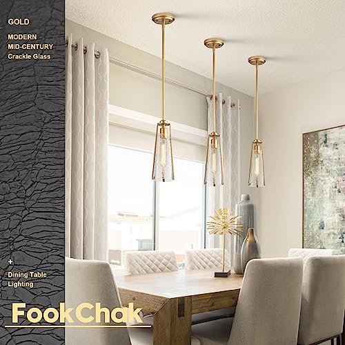 Fookchak Brass Pendant Light Kitchen Island, Crackle Glass Dining Room Light Fixture Over Table With Adjustable Pendant Rod, Modern Gold Kitchen Island Lighting, 5Inch 2 Pack #TOP2