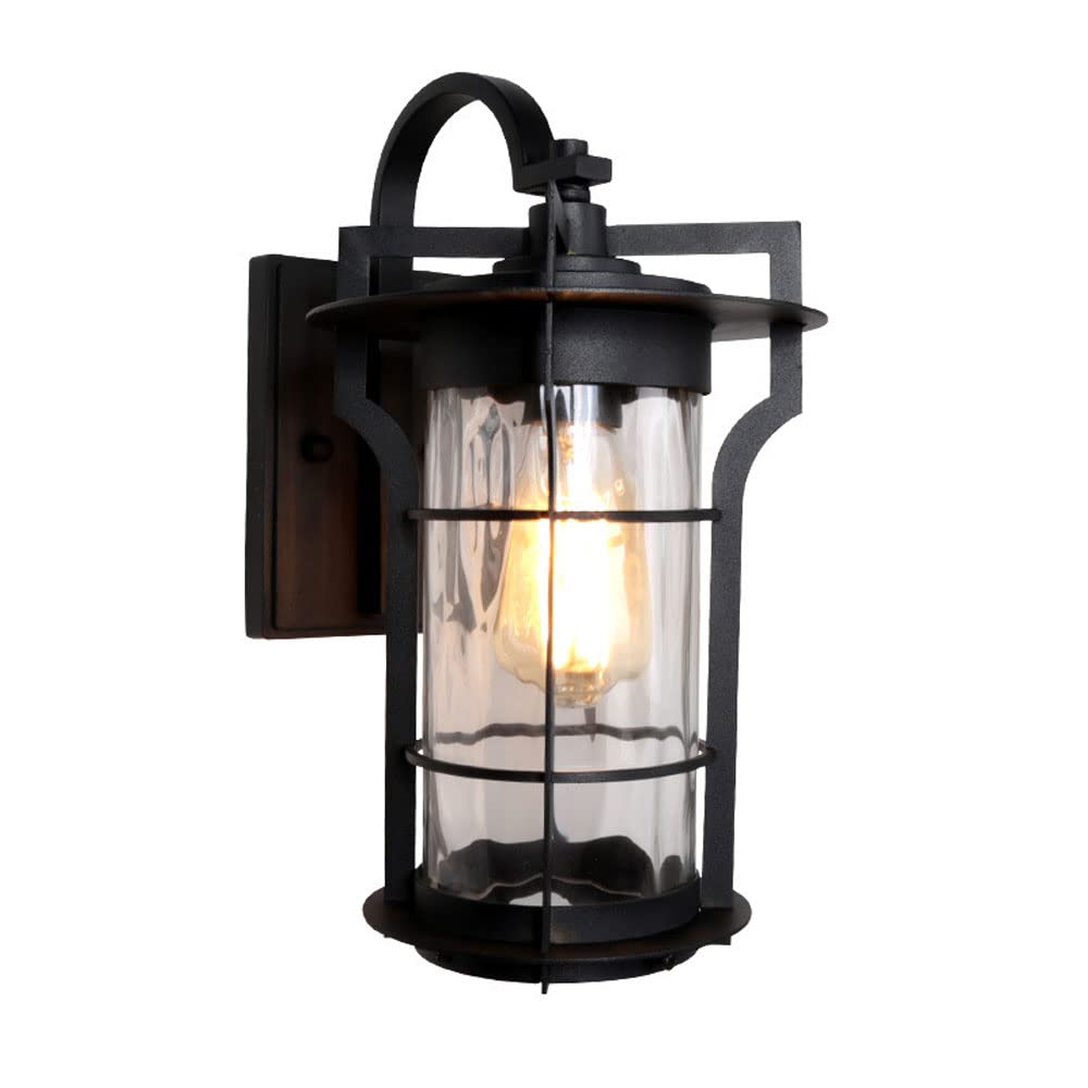 OZBMA Black Outdoor Gate Wall Light Fixture with Glass Shade E27 New Chinese Sconces Villa Courtyard Stairway Corridor Aisle Balcony Lamp