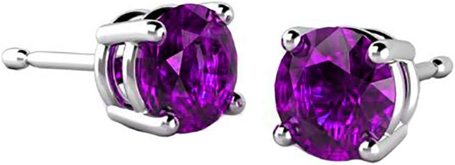 FANTOM2.00 Carat Total Weight Sterling Silver Simulated Amethyst Colored Round Cz Stud Earrings- February Simulated BirthStone