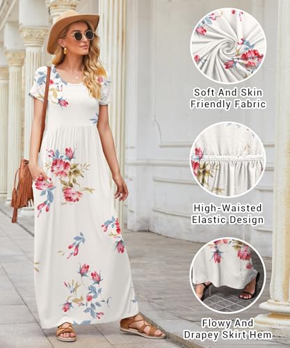 Image of EUOVMY Women's Short Sleeve Loose Plain Maxi Dresses Casual Vacation Long Dresses with Pockets