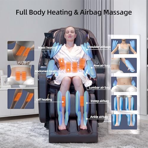 4D Massage Chair Full Body Recliner with Heat – Zero Gravity 57\'\'SL Track Shiatsu Massage Chair for Home Office /Mom/Dad/Wifewith AI Voice,7\" Touch Screen, Wireless Charging, Neck & Shoulder Relief