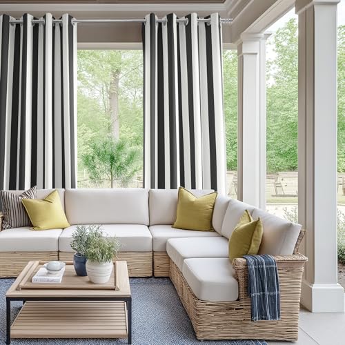 HPD Half Price Drapes Villanova Striped Grommet Outdoor Curtains for Patio (1 Panel)- UV & Water Resistant Light Filtering 200 GSM Polyester Outdoor Curtains - 50W x 84L, Nautical Black Stripe by HPD Half Price Drapes - Image 2