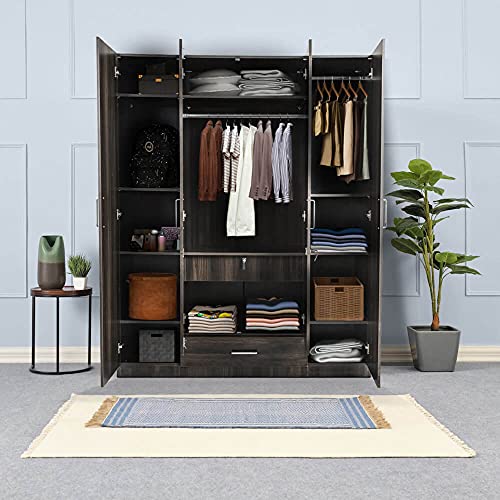 Image of Wakefit Wardrobe | 1 Year Warranty | Engineered Wood Almirah, Cupboard for Clothes Storage | 4 Door, 1 Drawer, 2 Hanging Space | Cashmere - Dark Brown