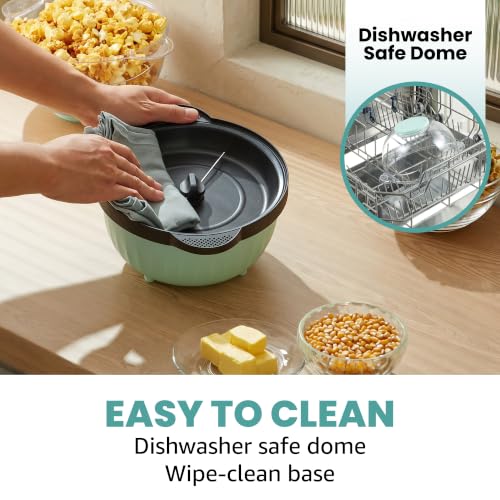 Image of Elite Gourmet 4.5Qt. Stirring Popcorn Maker with Ceramic Coated Plate, Stirring Rod, Clear Cover Doubles as Serving Bowl, Butter Melting Tray, Up to 18 Cups, Makes Fresh Buttery Popcorn, Mint