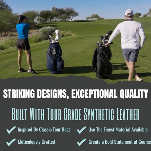 REVCORE Luxury Golf Cart Bag, Premium Synthetic Leather, 14 Way Dividers, Black Alloy Hardware, 9 Pockets w/2 Insulated Cooler, 2 Felt-Lined Valuable & Oversized Putter Well - Thumbnail 4