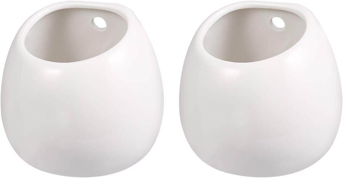 WINOMO 2 pieces ceramic wall flower pots, hanging planter, flower vase, succulent pots without hole (white).