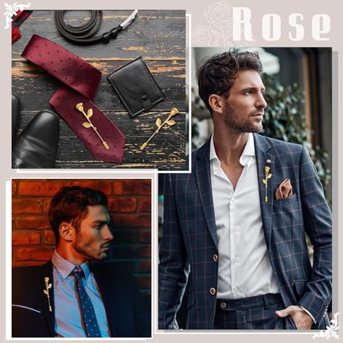 Yuxung 16 Pcs Fashion Gold Rose Metal Floral Lapel Brooch Pin Suit Tuxedo Corsage Accessory for Wedding Birthday Anniversary, Flower Brooch Pin Set for Women Men