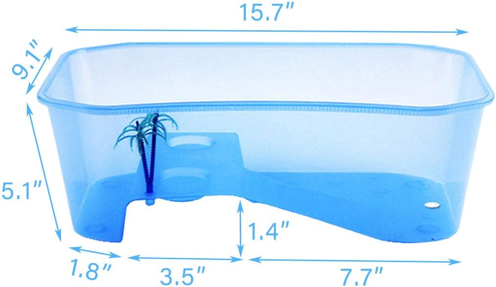 PINVNBY Plastic Turtle Tank Reptile Habitat Pet Terrariums Turtles Tank Aquarium Terrapin Topper Basking with Platform Plants,Durable,Safe, Non-Toxic(Blue)