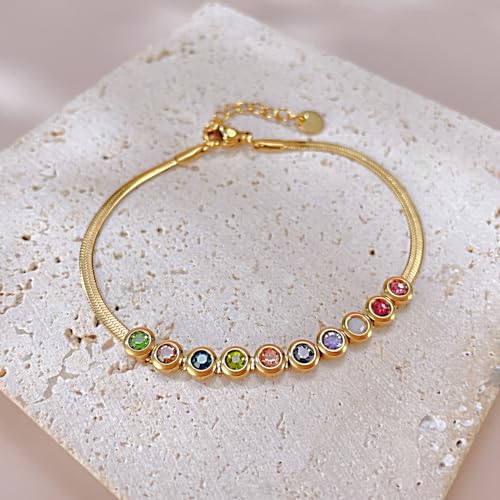 Fashion Colorful Cubic Zirconia Bracelet Stainless Steel Flat Snke Adjustable Link Chain Bracelet3