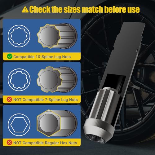 Image of MABLEVI 10 Spline Lug Nut Key - TA20-19 /21 for 10 Spline Lug Nuts and Lug Bolts, Compatible with Bimecc 10 Point Lug Nut Socket, 19MM and 21MM Hex Drive, CR-MO