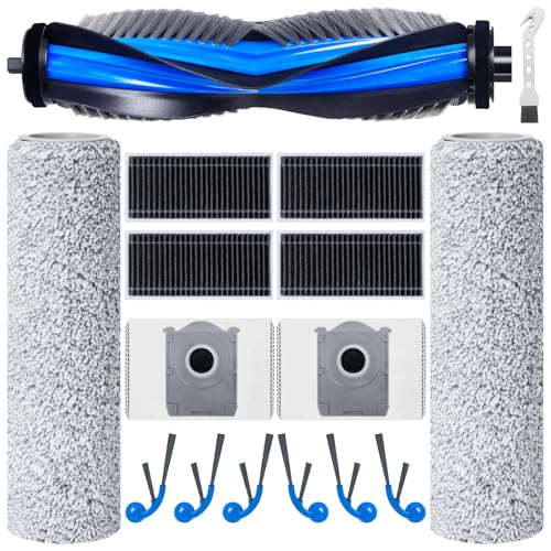 Image of Accessory Set for Ecovacs Deebot T80 Omni/X8 PRO OMNI/X8 Omni Robot Vacuum Cleaner Parts, 1 Roller Brush, 2 Mop Cleaning Roller, 4 Filters, 6 Side Brushes, 2 Dust Bags, 1 Cleaning Brush