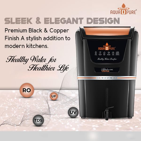 Image of AQUA D PURE Copper+Alkaline+Zinc RO Water Purifier with 10 Stage Purification Filtration, UV, UF, TDS Adjuster and 12 Liter Large Storage Tank, Suitable for all type of water supply