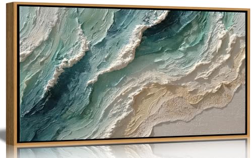 Framed Large Abstract Wave Seascape Canvas Wall Art 16 x 32 Inch