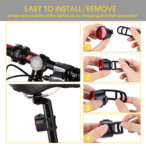 Te-Rich Bike Lights Front and Back, Rechargeable Bicycle Safety Lights, Commuting/Road Cycling LED Headlight and Taillight - Easy to Mount & Remove/6 Modes - Be Seen Bike Light Set for Kids Women Men - Thumbnail 7