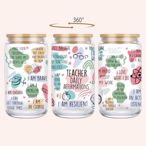 LEADO Affirmations Cup, 16 oz Iced Coffee Glass Tumbler - Teacher Appreciation Gifts - Funny Mothers Day, Birthday, Thank You Gifts for Teachers, Mentors - Daily Affirmations Cup for Women, Men - Image 3