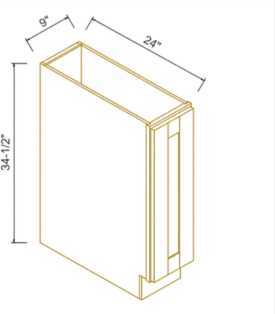 Solid Wood RTA Tray Base Cabinet with Full Height Door & Adjustable Shelf – Shaker Style Kitchen Storage Organizer, Durable Plywood Construction, Easy Assembly 9”W x 24”D x 34.5”H (Origami White)