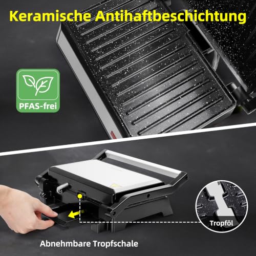 Foto von Aigostar Kontaktgrill mit Keramik-Antihaftbeschichtung, 180° Öffnung, 1500W