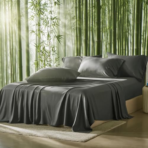 Image of 100% Viscose Derived from Bamboo Sheets, Soft & Cooling Viscose from Bamboo Sheets for Hot Sleepers, Ultra - deep Pockets Fit 18 inch-24 inch Mattresses(Gray)