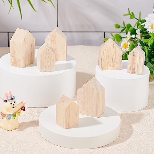 Olycraft DJEW-WH0034-57A-US13 12Pcs 4Sizes Unfinished Wooden House Shaped Blocks Arrow Shape Wooden Tray Plates Blank Wooden Cutouts Farmhouse Wooden Craft thumb #4