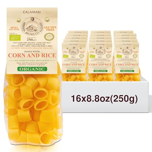 Morelli Mezzi Paccheri Organic Pasta - Italian, Gourmet, Large Circle Gluten-Free Pasta from Italy Made from Corn & Rice, for Stuffing - 8.8 oz (Pack of 16)