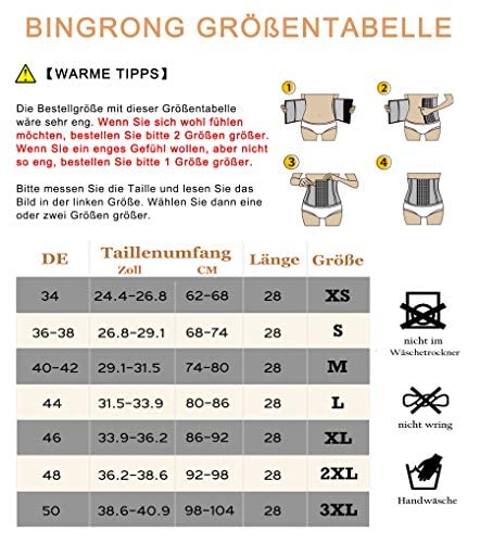 Bingrong Women's Waist Shaper Strong Shaping Tummy Control Shaper Breathable Bodice Underbust Corset Shapewear Adjustable Waist Cincher, skin-coloured, 3XL