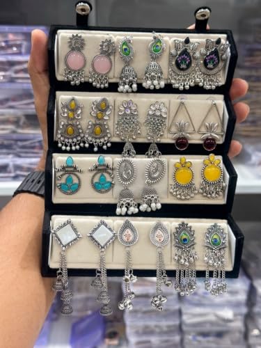 Generic Antico 12 Pair Silver Jhumka Earrings Set - Image 5
