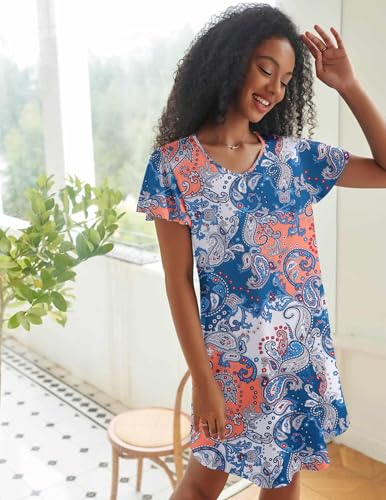 Image of Ekouaer 2 Pack Nightgowns for Women Short Sleeve Nightshirt Soft Sleepdress