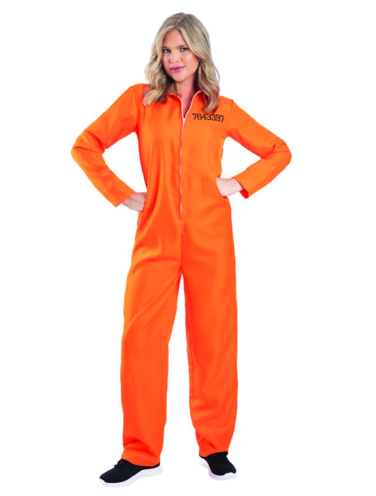 Smiffys Escaped Prisoner Costume for Women, Bright Orange Jumpsuit Fancy Dress Outfit Boiler Suit Design, Halloween, Cops & Robbers Parties, Cosplay, Hen Nights & Themed Events Xlarge