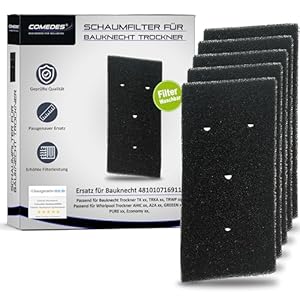 Comedes Filter für Bauknecht Trockner 481010716911, HX Schaumfilter Flusenfilter, auch für Geräte von Whirlpool & Privileg (5 Stück)