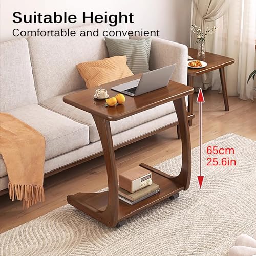 Mesa auxiliar de madera en C con ruedas de diseño estetico para casa 4