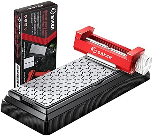 Saker Honing Guide with Whetstone - Red Off-Center Upgraded Honing Tool and Diamond Sharpening Stone Set Kit for Knife, Short Chisels and Planes, Fine/Coarse Plate, 400/1000/Grit…