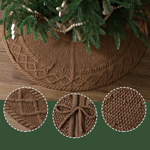 36 inch Christmas Tree Skirt: Pencil Tree Skirt for 6ft Tree, Diamond Edge Knit Small Western Brown Tree Skirt, Vintage Tree Skirts, Rustic Farmhouse Christmas Decorations by LimBridge - Image 5