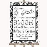 Black & White Damask Plant Seeds Favours Personalized Wedding Sign