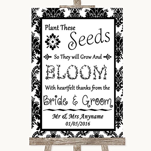 Black & White Damask Plant Seeds Favours Personalized Wedding Sign