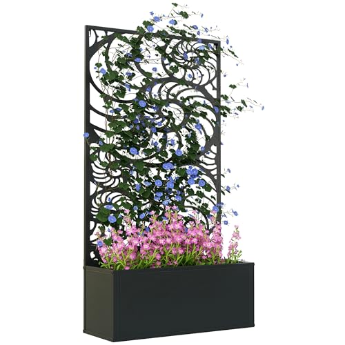 Outsunny Metal Raised Garden Bed with Trellis for Climbing Plants,