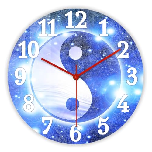 TIMEGLOW 12 Inch Gossip Wall Clock, Yin Yang Tai Chi Wall Watch Clock Silent Non Ticking Quartz Easy to Read Traditional Decorative Chinese Feng Shui Wall Clock for Bedroom Living Room Kitchen Office