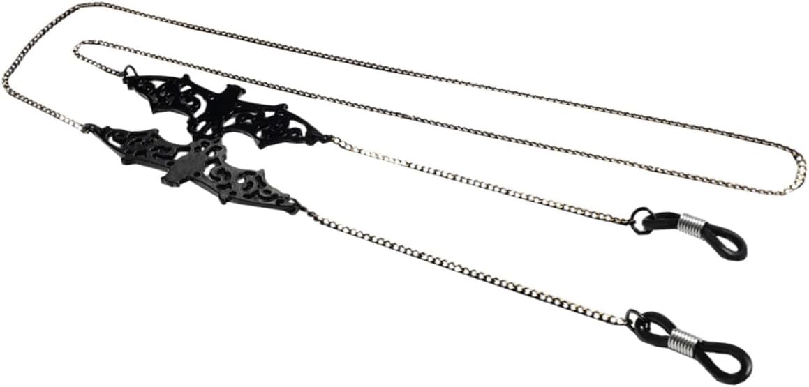 Anti-slip Black Glasses Chain with Hollow Bat Pendant, Metal Eyeglass and Face Mask Lanyard for Women and Men, Practical Sunglasses Cord for Outdoor and Daily Use