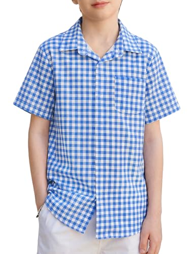 Image of Arshiner Boys Short Sleeve Dress Shirts Solid Button Down Shirts | formal Uniform School Shirt, for 4-12 Years, Hidden Buttons, with Chest Pocket, Regular Fit, Summer Tee top for Kids