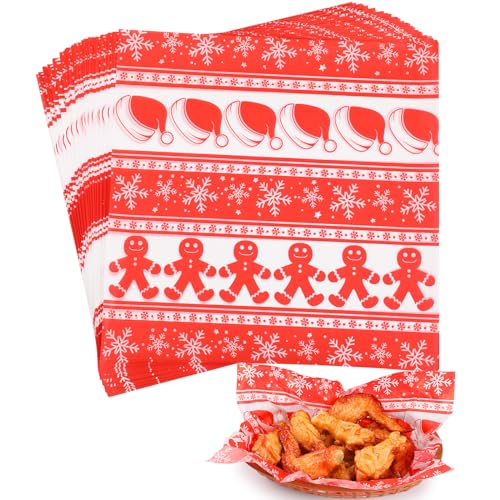 GeeRic Hojas de papel encerado para delicatessen, 100 unidades, forros para cesta de comida de Feliz Navidad para sándwiches patatas fritas de 12 x 12 pulgadas, hojas de papel encerado para