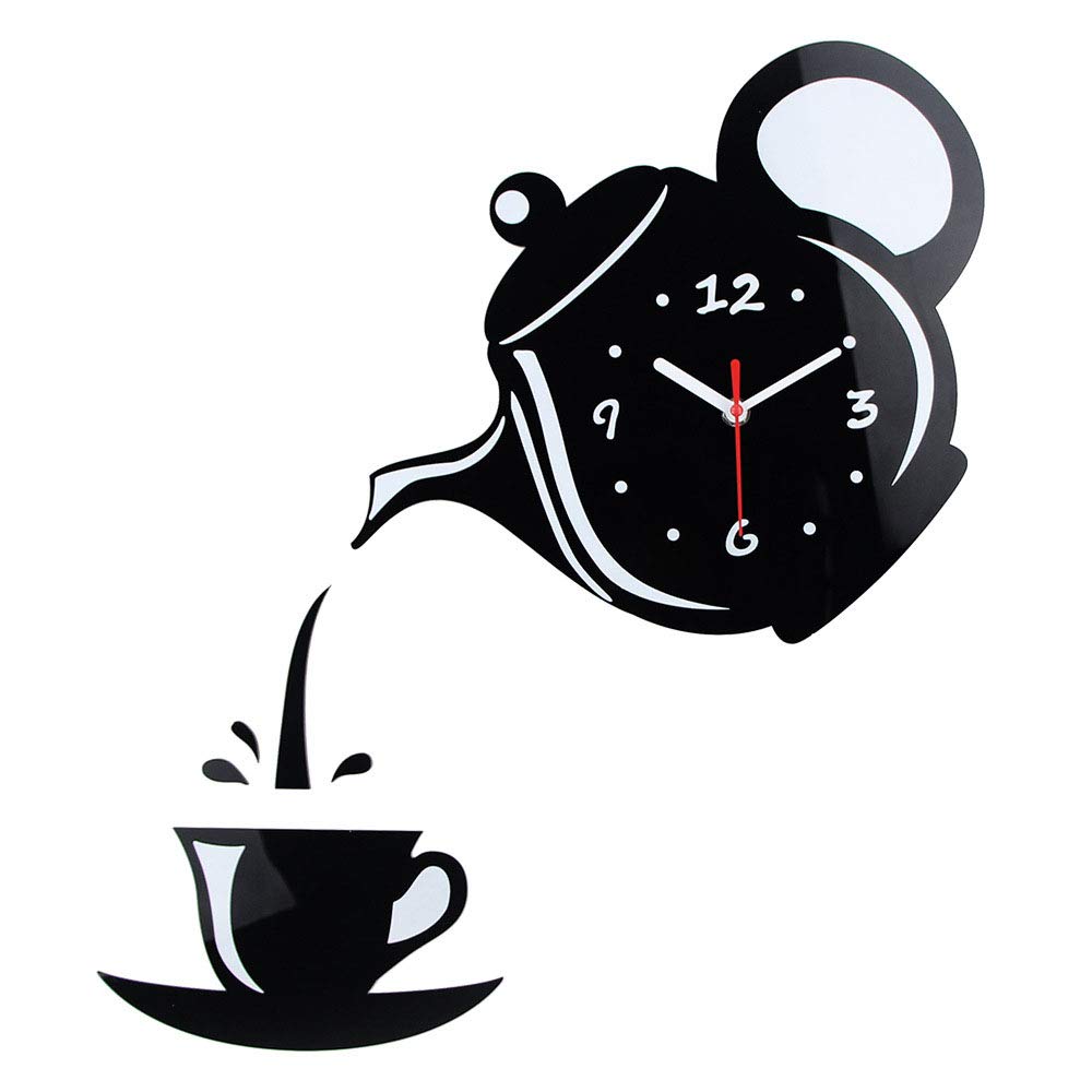 Horloge DIY 3D montre muette autocollant détachable théière acrylique salon