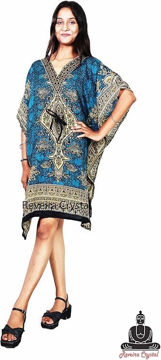 Women's Short Kaftan Dress, Floral Print, Rayon, One Size, Drawstring Waist, Beach Cover-Up and Loungewear - Image 6