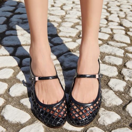 CEFISOP Clear Jelly Slide Sandals for Women Slip On Closed Round Toe Mesh Hollow Flat Mary Jane Mules Beach Jellies Comfortable Buckle Strap Slippers Shoes Black Size 9.5 by CEFISOP - Used condition - Image 2