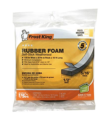 Frost King P Self-Stick Rubber Foam Weatherseal, 1/2" W, 5/16" T, 10 ft L, Black