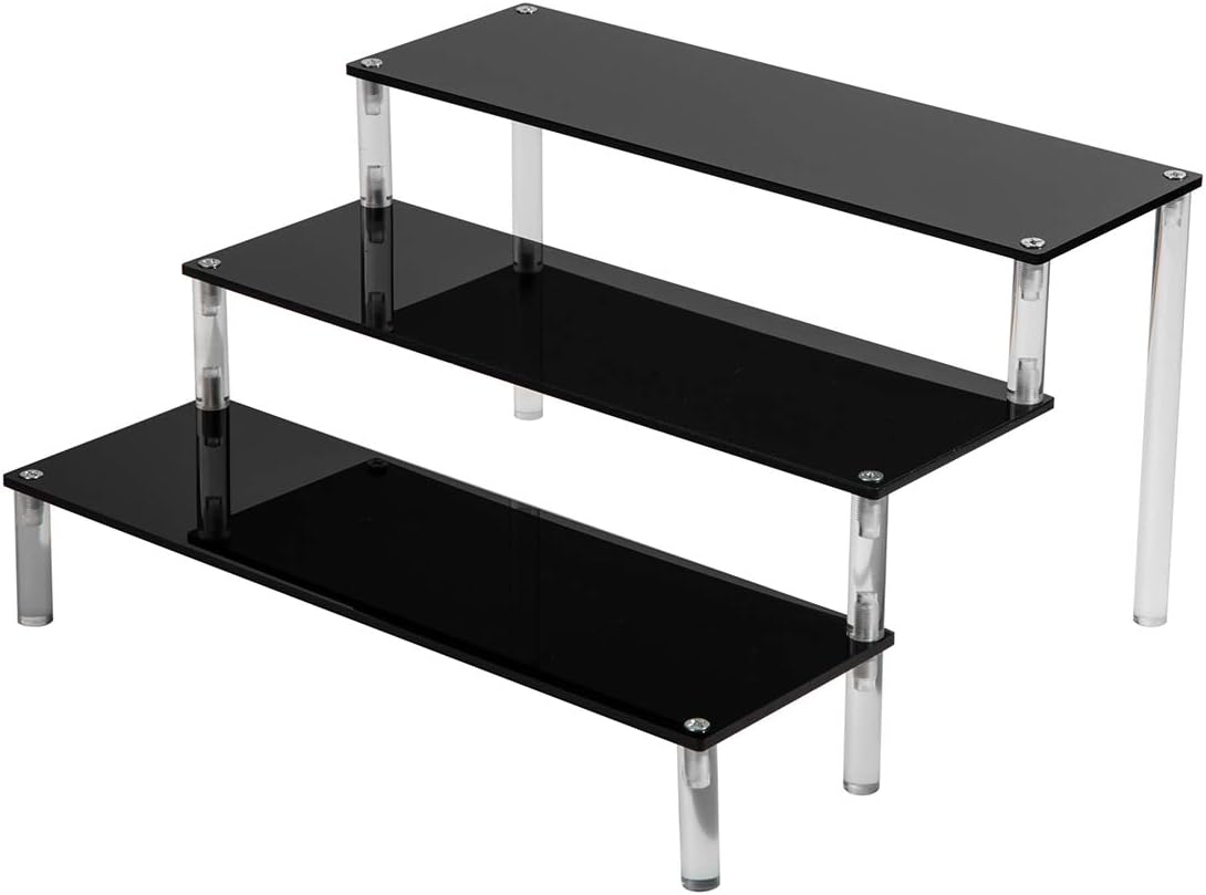 BYCY Black 3 Tier Acrylic Cupcake Display Stand, Collection Organizer Shelf, Desserts Holder, Collections Organizer and Cosmetic Items Display Risers (1 Pack - 12" x 10.2" x 6.3")