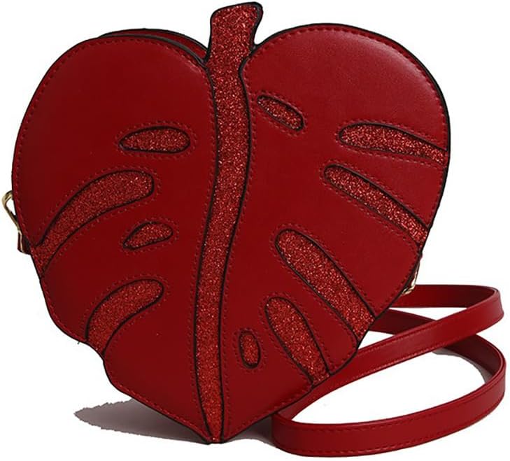 Exquisite Monstera Leaf Shaped Crossbody Shoulder Bag for Women, PU Leather Japanese Cartoon Funny Plant Leaves Clutch Purse