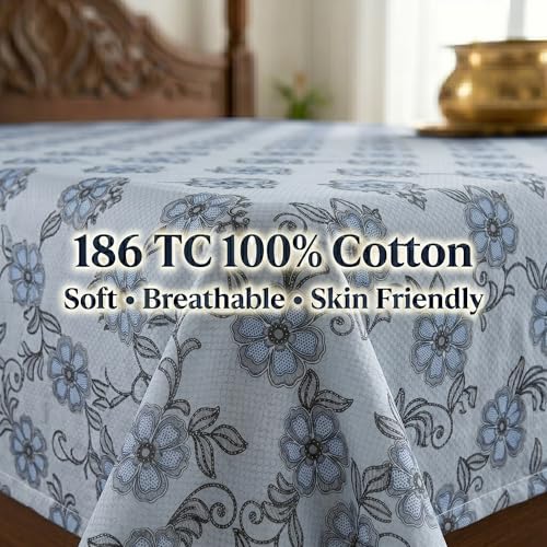 Image of Mafatlal 186 TC Grace Pure Cotton Double Size Bedsheet | 90 x 100 Inch | Soft Breathable Cotton Bed Sheet Set with 2 Pillow Covers | Sapphire Blue