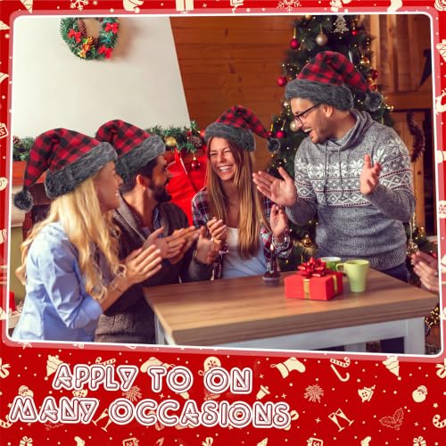 Image of Vicenpal 20 Pcs Santa Hats Bulk for Adults, Grey Red Black, Plaid