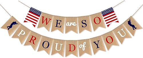 Miniatura 1 de Decoraciones para fiesta del Día de los Veteranos, bandera estadounidense con la frase "We Are so Proud of You", con soldados patrióticos, Día de