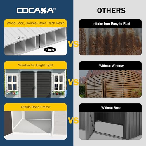 CDCASA 8x6 FT Resin Storage Shed, Waterproof Large Outdoor Shed with Floor & Lockable Door & 2 Windows, Vent, Plastic Tool Shed for Outside, Backyard, Patio, Poolside, Bike, Dove Grey